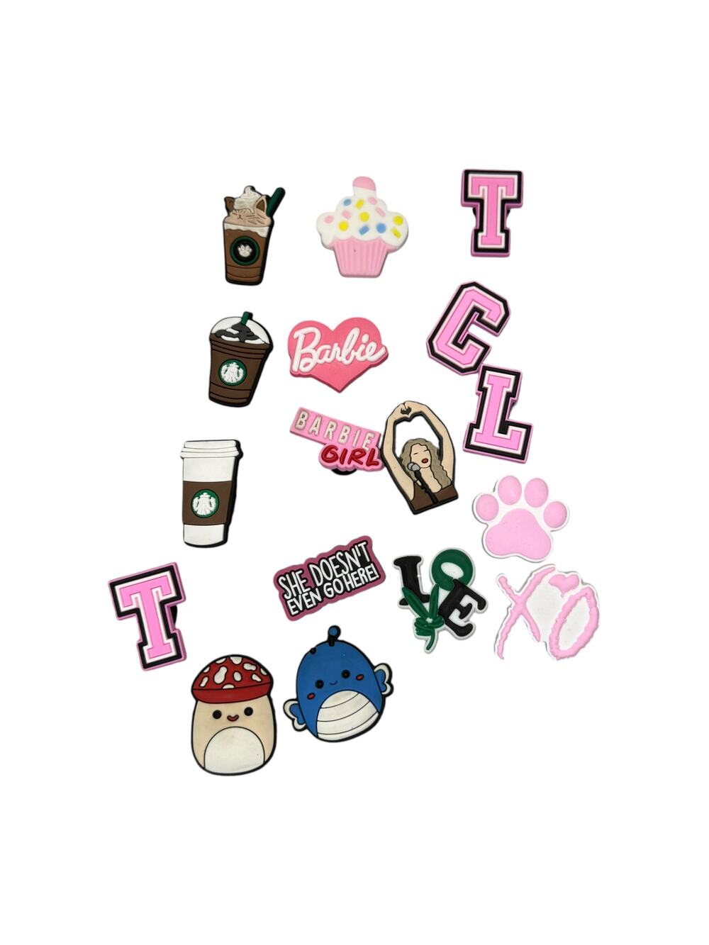 17 Lot Shoe Charms Barbie Squishmallow Starbucks Mean Girls Crocs PVC